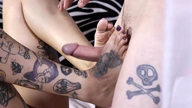 TruthOrDarePics Naughty Punk Bitch Strokes My Cock By Her Tattooed Feet Humiliation Pov