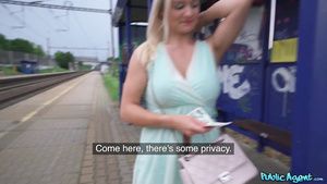 Ano Blonde big-boobed MILF getting humped behind train station! Humiliation