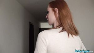 Shesafreak Sexy redhead babe with fake boobs gives up her pussy for some cash India