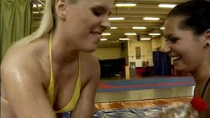 Nudity 2 oiled up young lesbians scissoring on the floor after fight Muscle