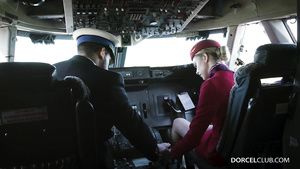 Close Copulation on plane before take off: pilot fucks cute flight attendant Monstercock