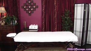 Funny Babes lie down on massage table by turns to get satisfied Tight Cunt