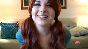 Dick Sucking Busty redhead shemale tranny masturbating on webcam Face