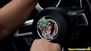 TokyoPorn Kinky Gina Valentina rubs Peter Green behind the wheel Girlongirl