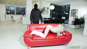 Moan Small-titted Zoe Clark is doing her best to please the burglar Femboy