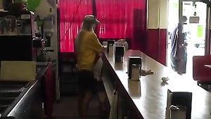 Gordita Cutie blonde chick is being passionately fucked in cafe kitchen Cumshot